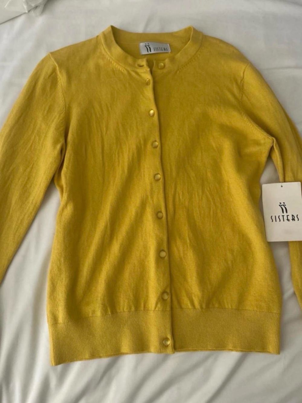 Women's Yellow Button-Front Crewneck Sweater